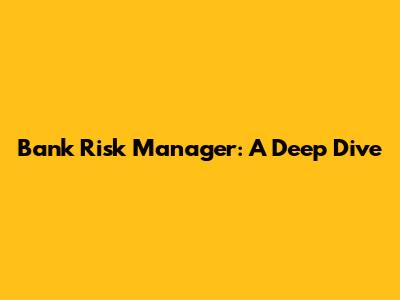 Bank Risk Manager: A Deep Dive
