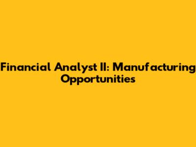 Financial Analyst II: Manufacturing Opportunities