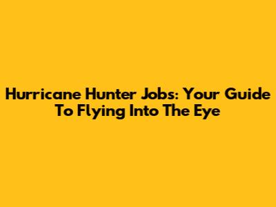 Hurricane Hunter Jobs: Your Guide To Flying Into The Eye