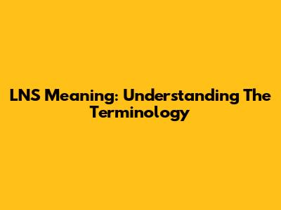 LNS Meaning: Understanding The Terminology