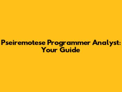 Pseiremotese Programmer Analyst: Your Guide