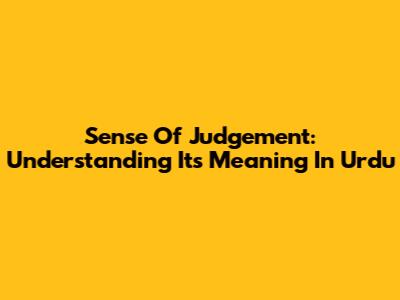 Sense Of Judgement: Understanding Its Meaning In Urdu