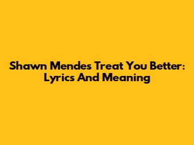 Shawn Mendes Treat You Better: Lyrics And Meaning