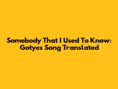 Somebody That I Used To Know: Gotye's Song Translated