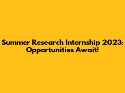 Summer Research Internship 2023: Opportunities Await!