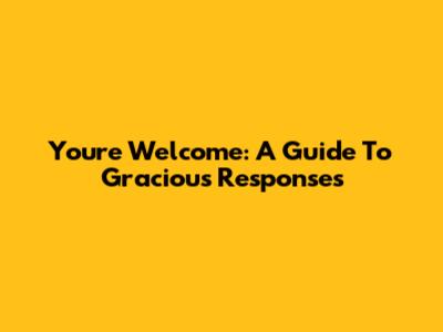 You're Welcome: A Guide To Gracious Responses